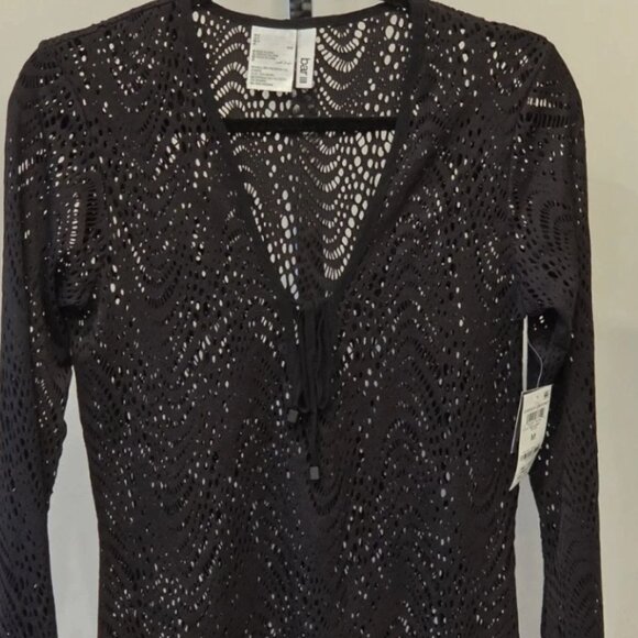 Bar Iii Women's Crochet Plunge-Neck Cover-up Swim Dress Black Size M 22228 - Picture 3 of 3